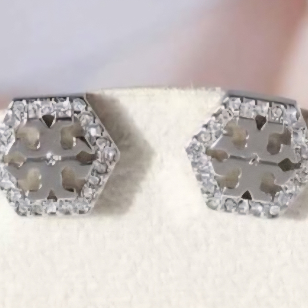Tory Burch Silver Hexagon Crystal Earrings - Picture 3 of 7